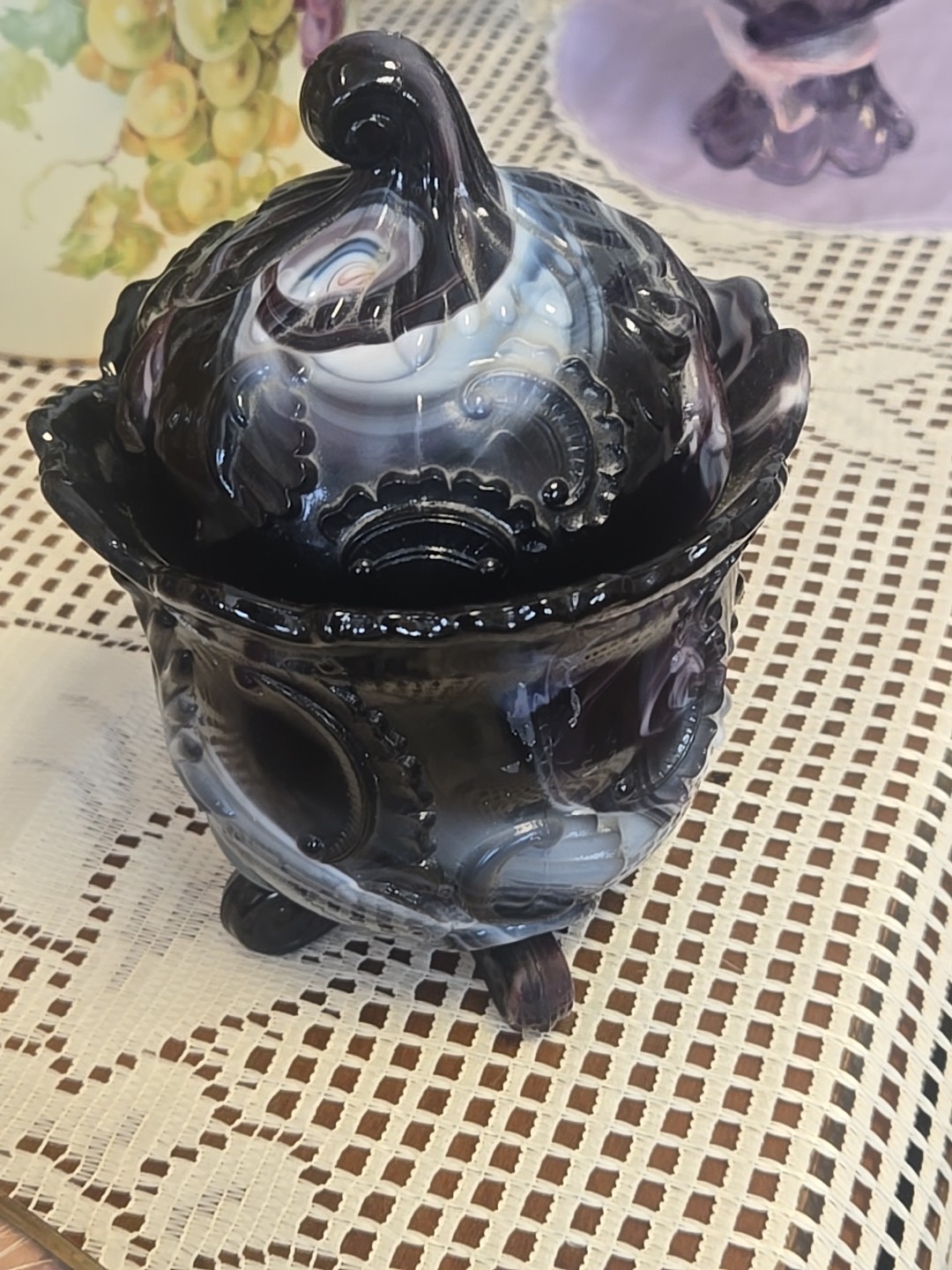 Imperial Vintage Purple Slag Glass Candy Dish Lidded Dish EXC