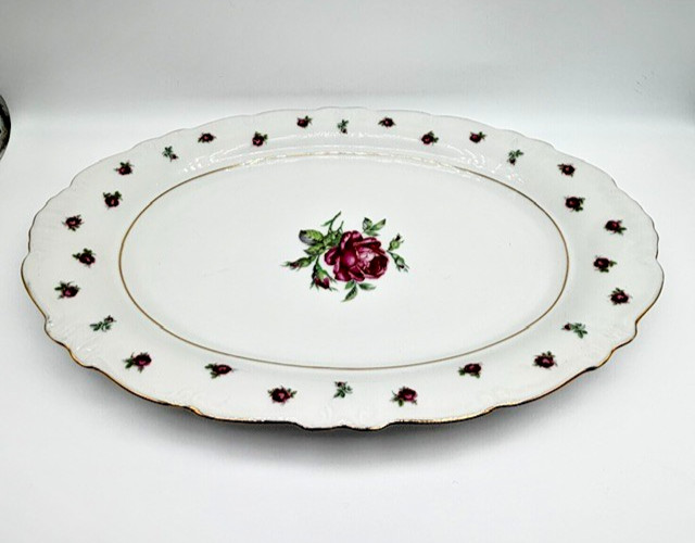 Treasure Chest Bavaria China First Love Oval Platter Pink Rose Gold Trim 12″x 8″
