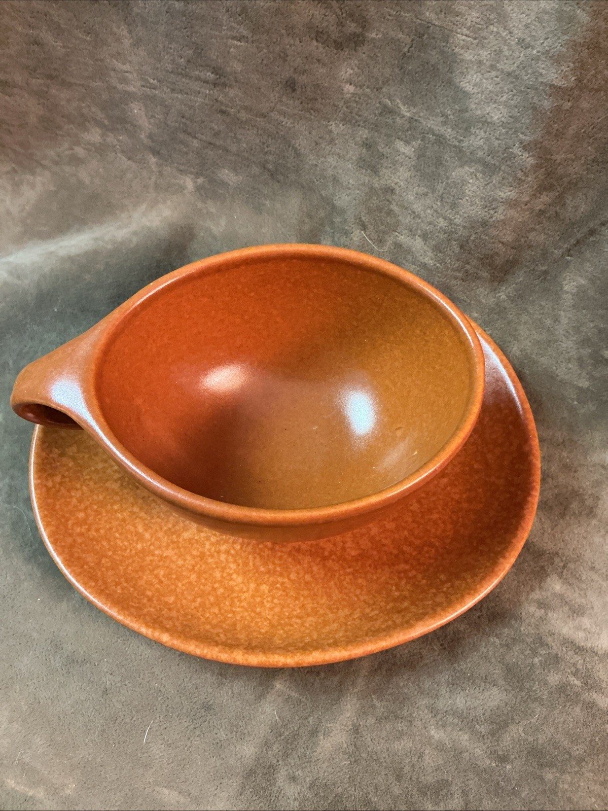 1950s Roseville pottery Raymor terra-cotta Matt Coffee Cup And Saucer