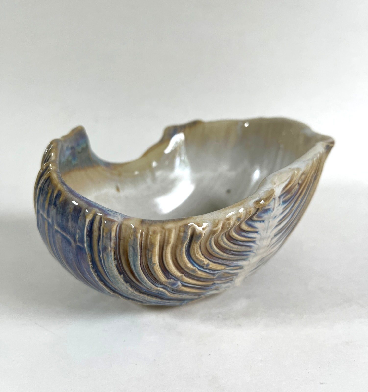 Vintage 2008 Studio Art Pottery Shell Bowl Multicolor