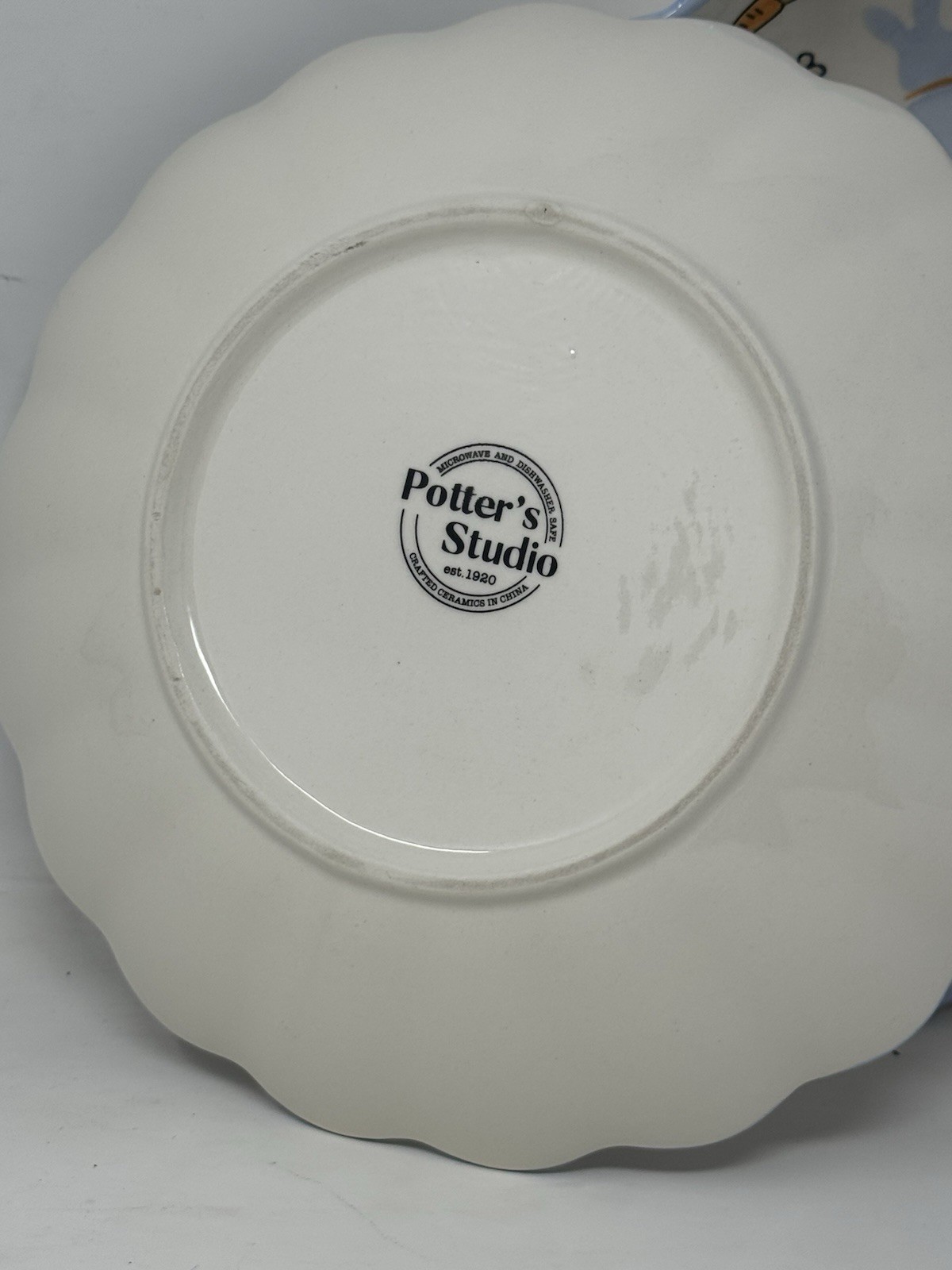 2 Potter’s Studio Blue Easter Bunny Floral Scalloped 8.5″ Pasta Bowls springtime