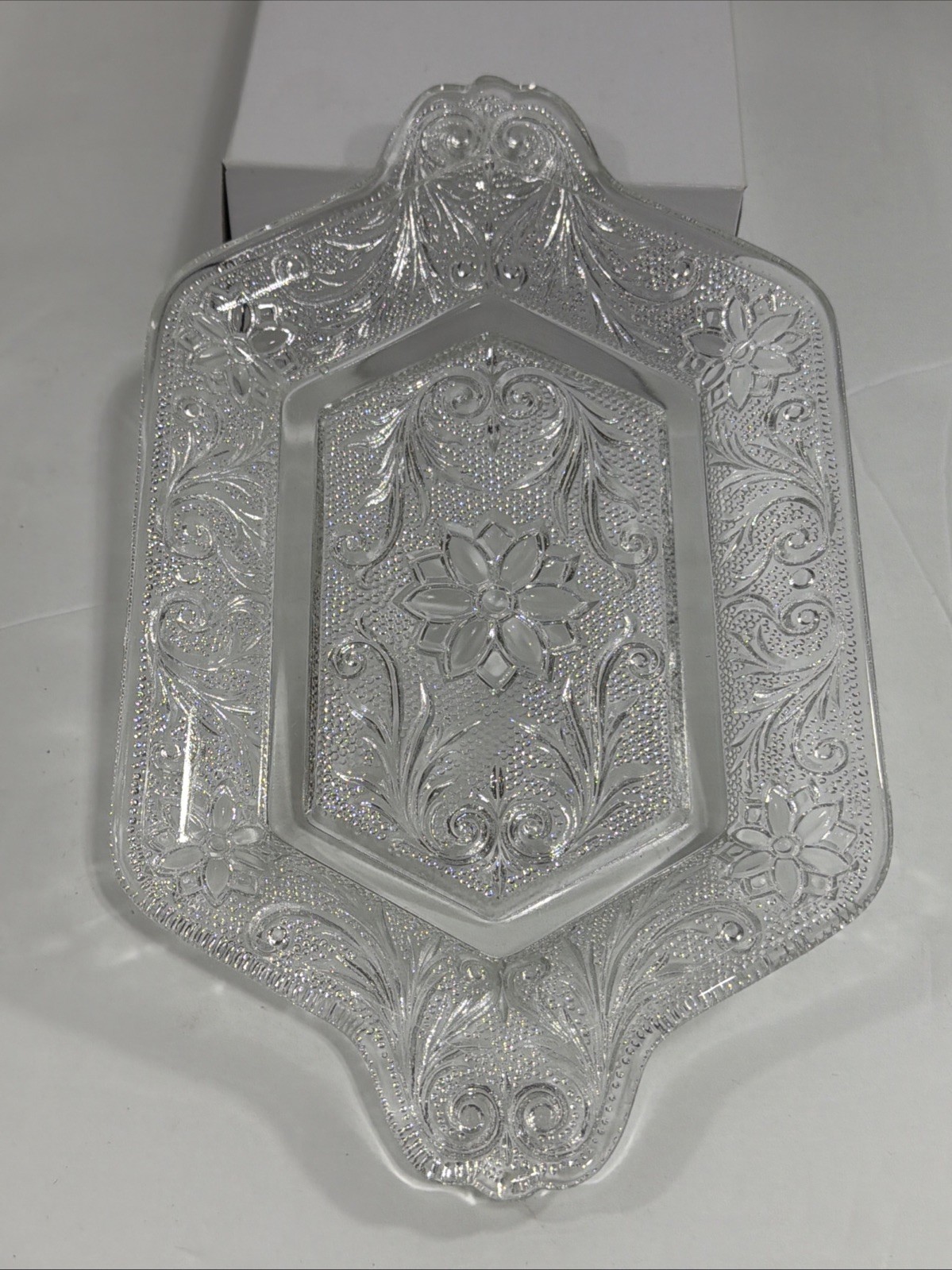 Vintage Indiana Glass Sandwich Pattern Clear Glass Tray 9 ¼” In Length