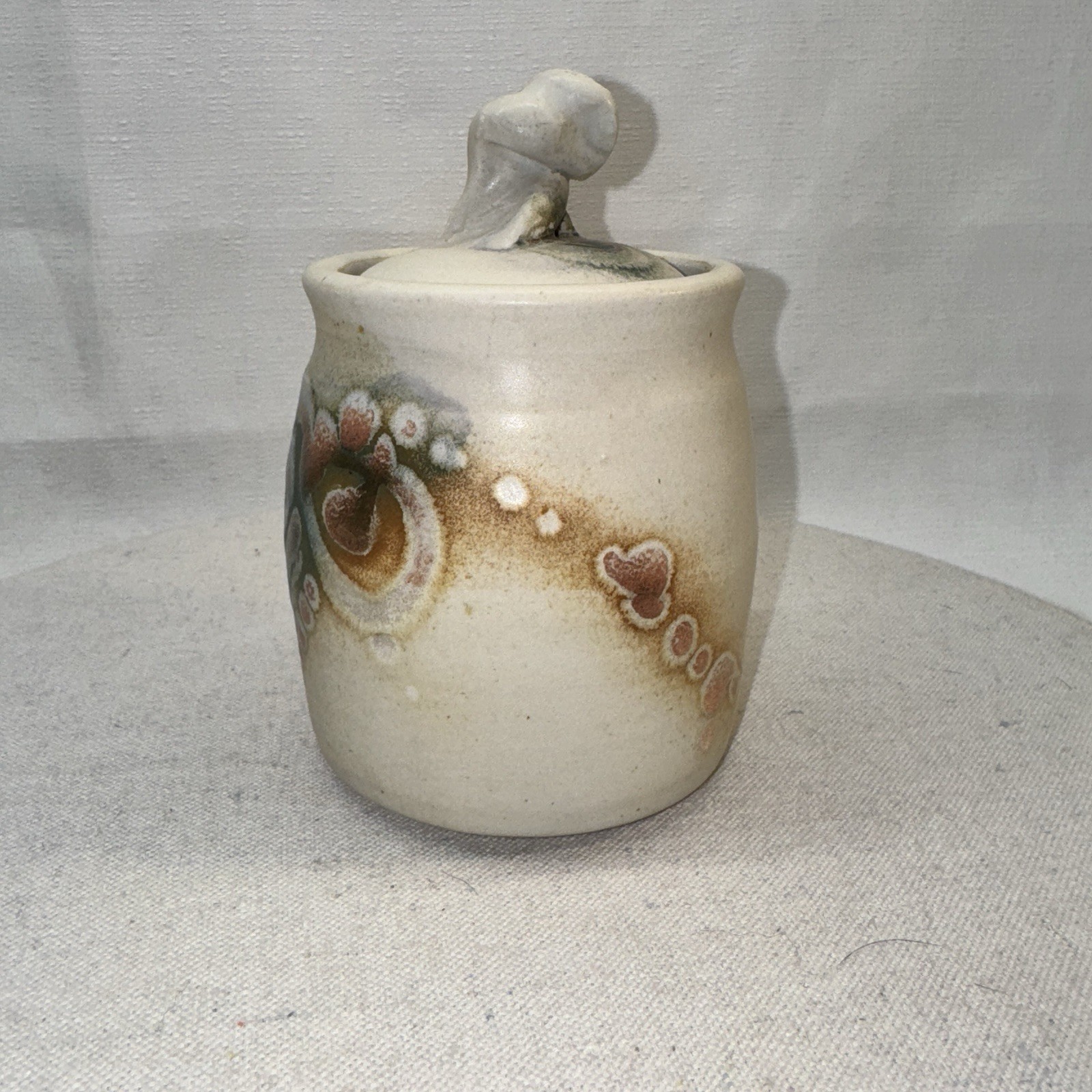 Signed Studio Pottery Lidded Jar Home Decor Cream Earthy Abstract Organic Art