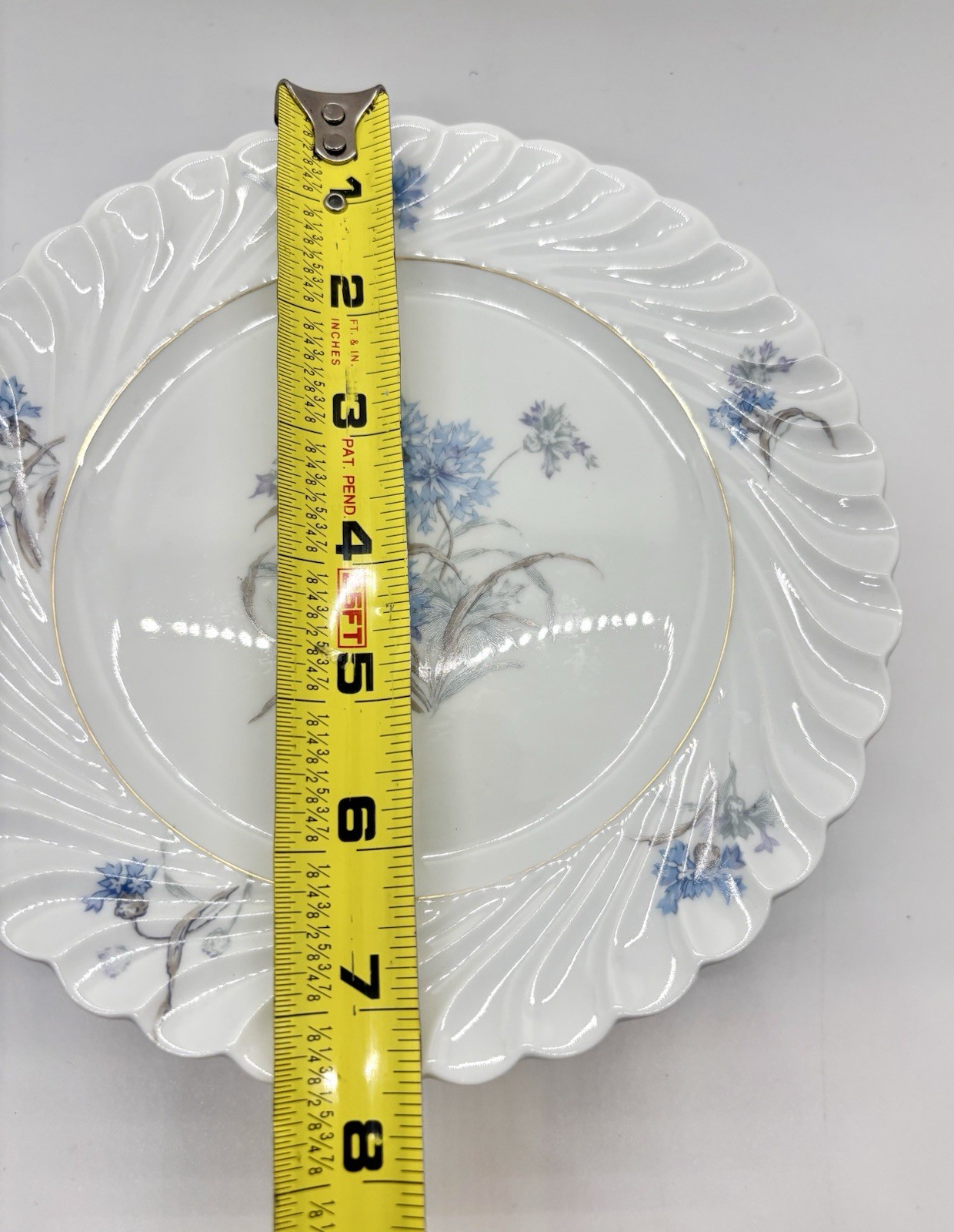 HAVILAND Limoges Bergere Blue Flowers Salad Plates 7.5 Inches. 8pc Set