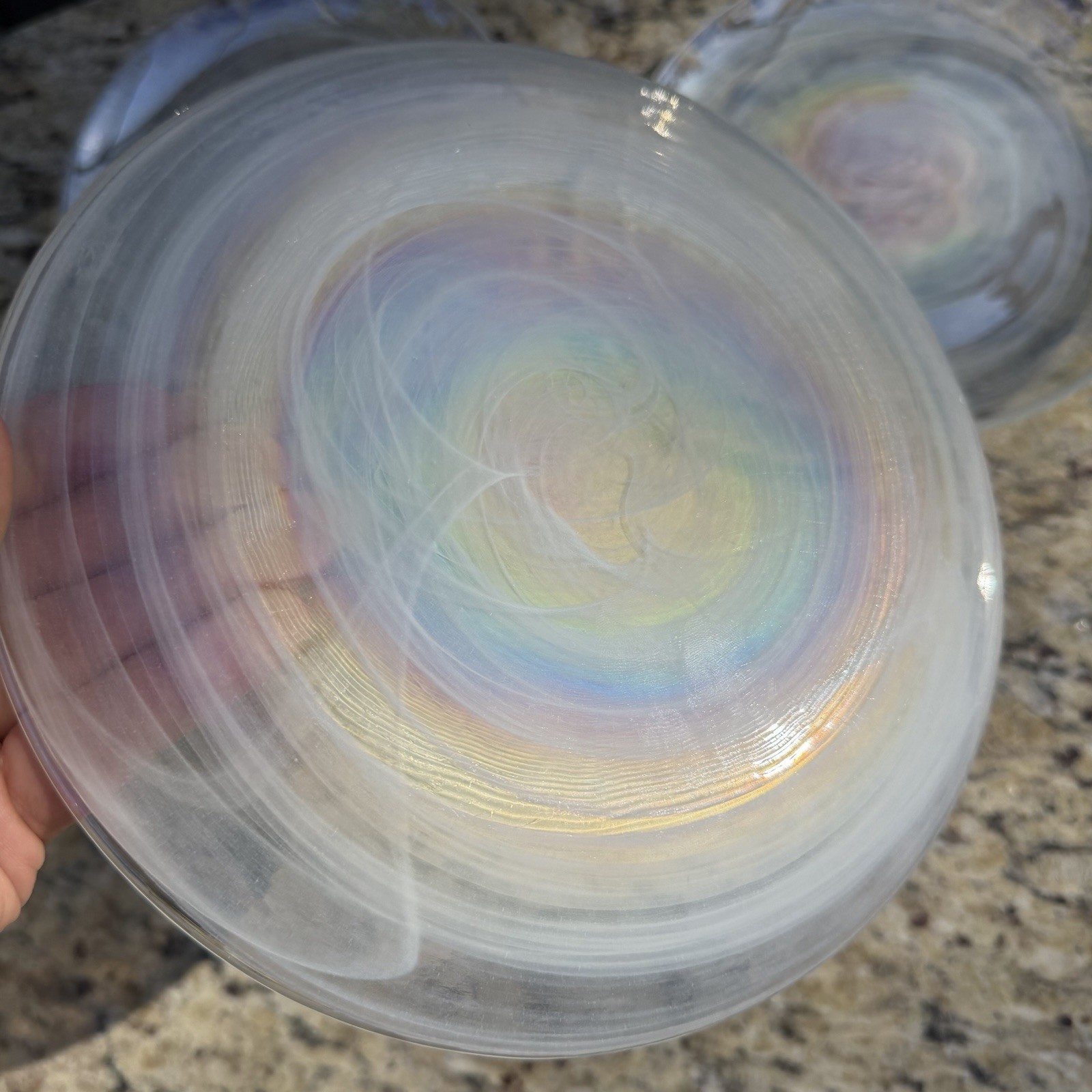Artistic Accents Salad Plates Iridescent White Swirl Glass 8.25″ Set Of 4