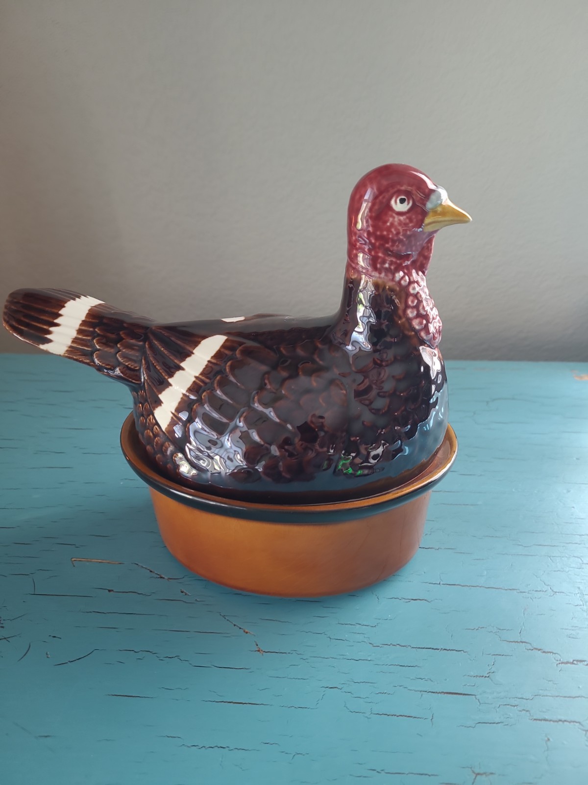 Vintage 1960s Secal Portugal Turkey On A Nest Majolica Casserole Dish
