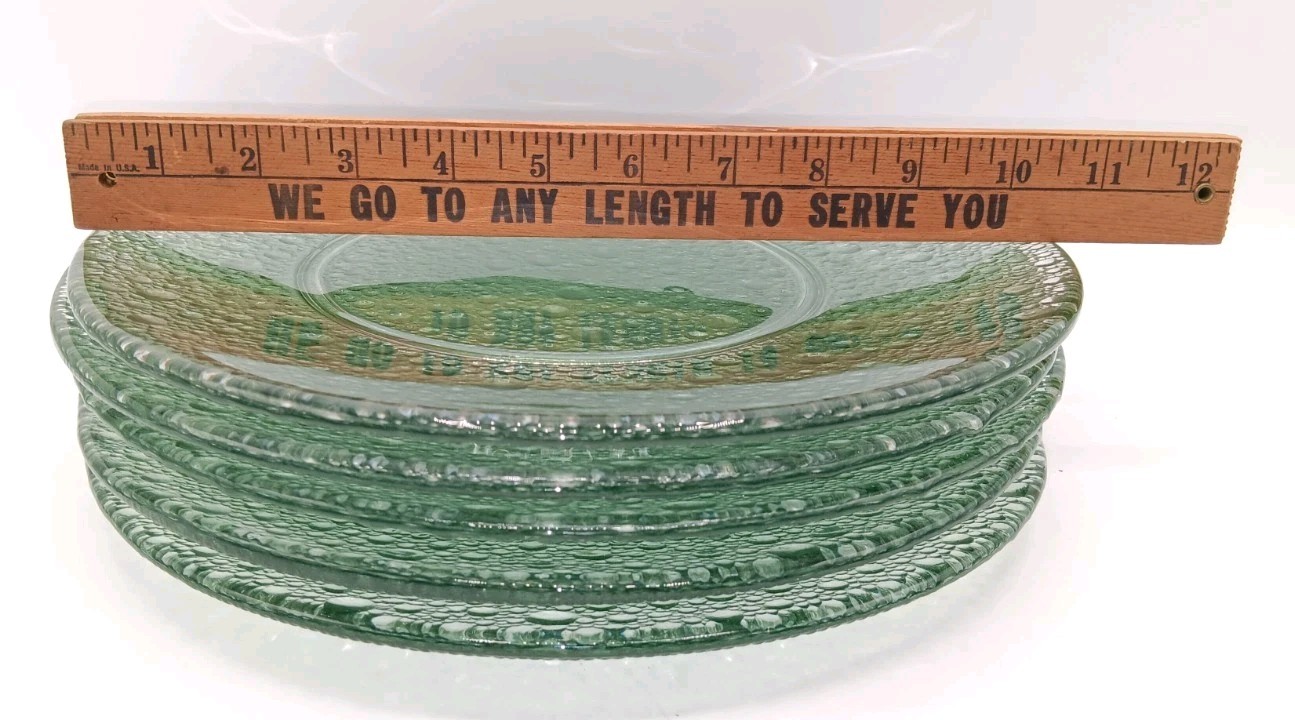 Vintage 70s Czech Pavel Panek Sklo Union Green Bubble Glass 10.75″ Dinner Plate