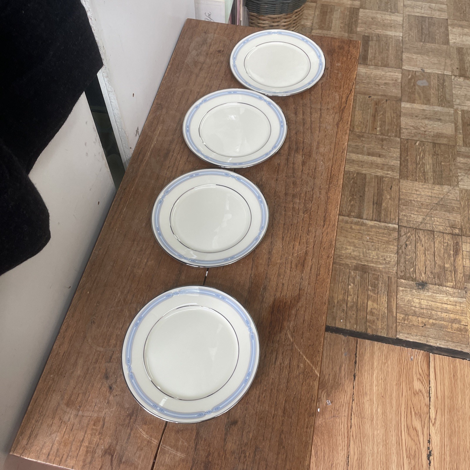 LENOX Courtland Bread Plate Set Of Four Blue Gray Band Platinum Trim 6 1/2”USA