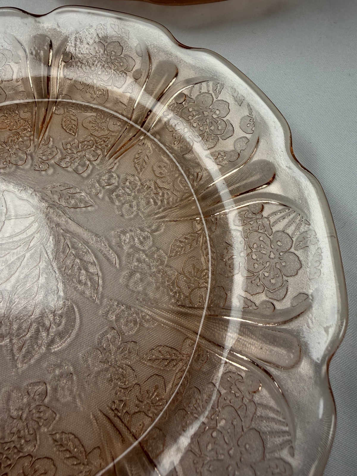 Vintage Cherry Blossom 6 Inch Plates Jeannette Depression Glass Set of 8 1930s