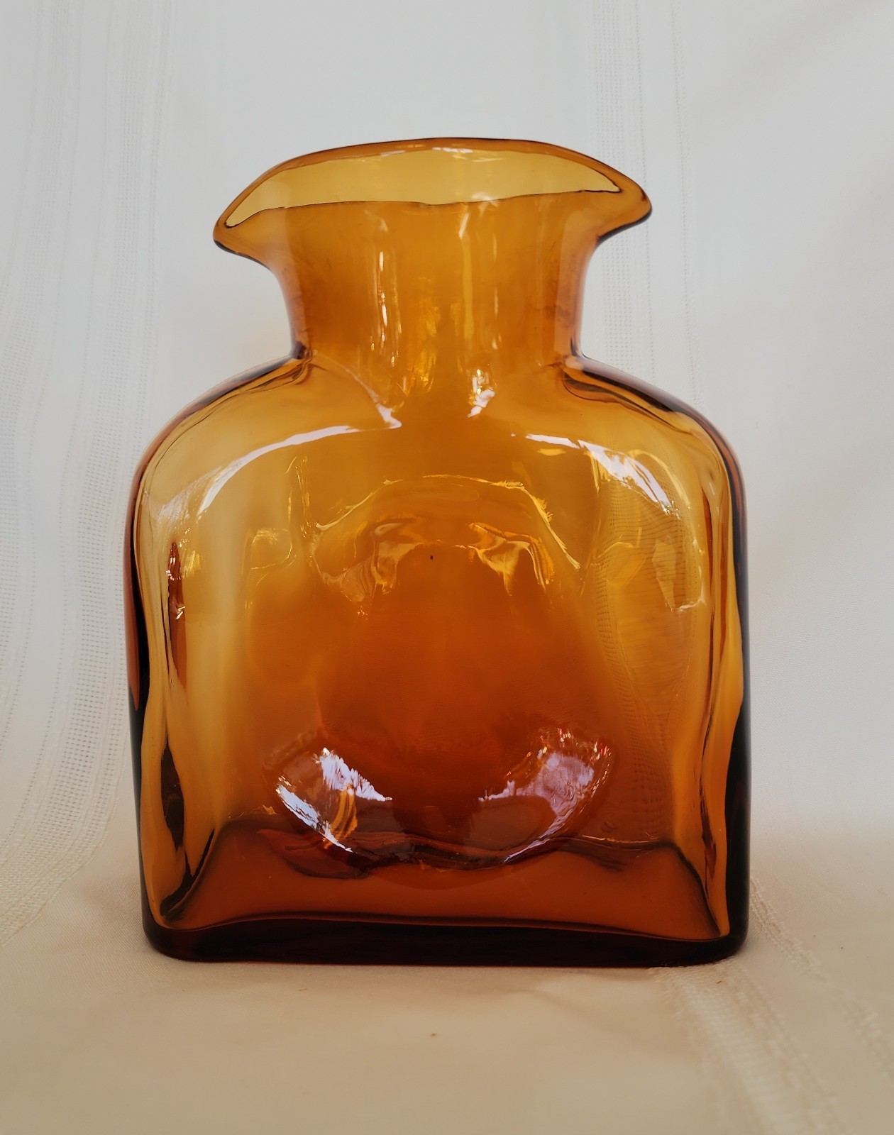Bryce Glass Amber Double Spout Water Bottle Carafe Flower Vase 8″Hx6.5″Wx3.5″D