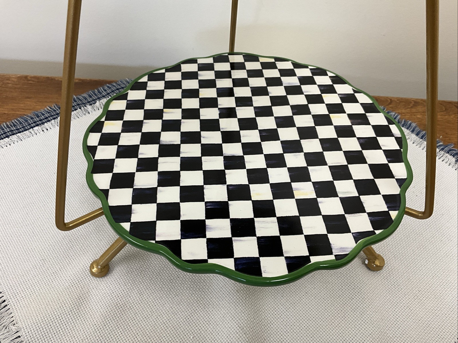 Mackenzie Childs Check It Out Three Tiered Plate Stand Tray Courtly NEW!