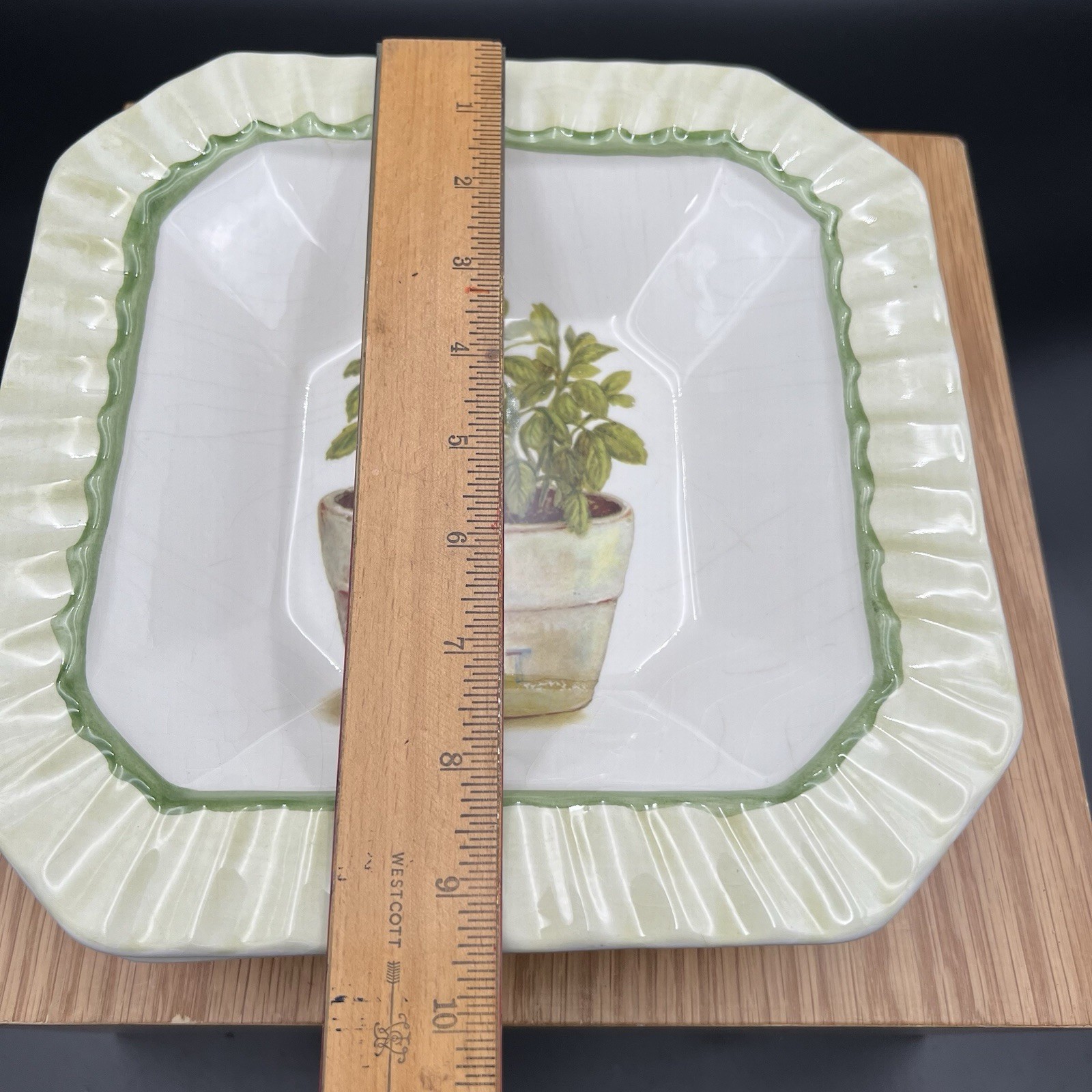 Vintage Ceramica Due Torri Mint Herb Bowl Square 9” Italy Set of 2