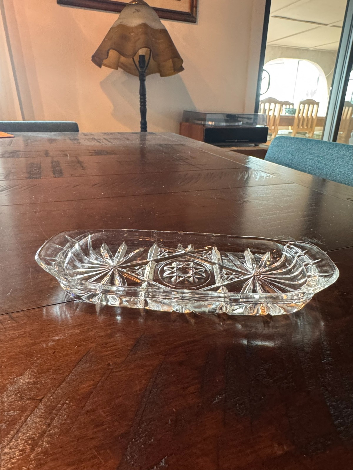 Vintage Pressed Cut Glass Butter Dish Insert Replacement Rectangular Starburst