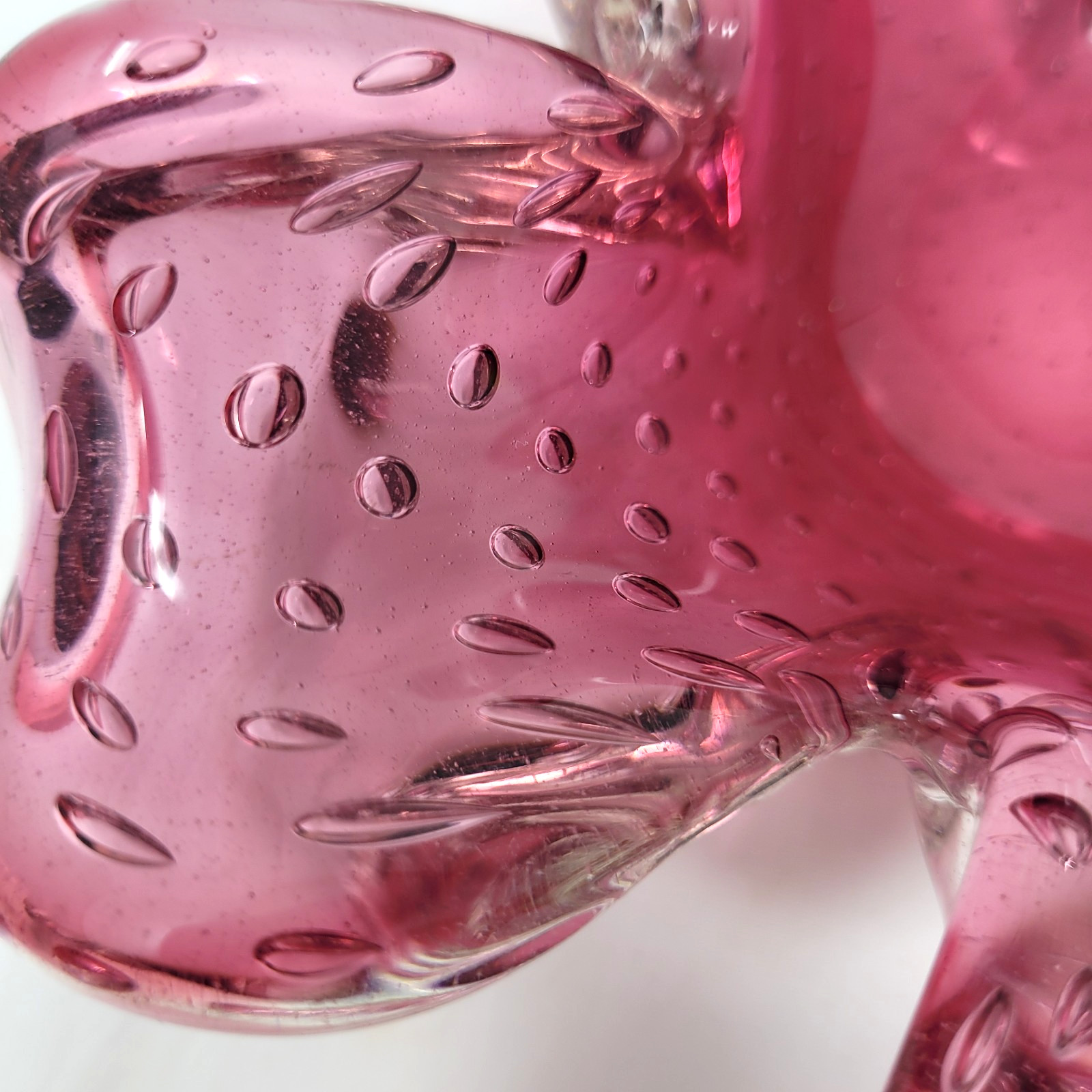 Vintage Mirano Bubble Dish 7″ Dark Pink Hand Blown Bulli Cante circa 1960 1970