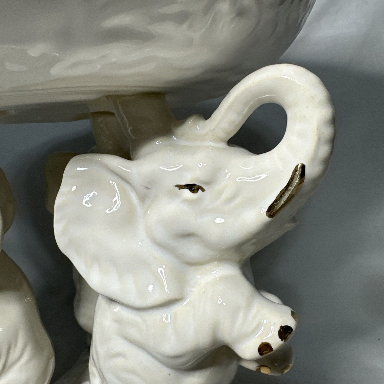 Elephant Pedestal Bowl Ceramichrome 1977 Trunk Up Ceramic 12″ Tall/11″ Diameter