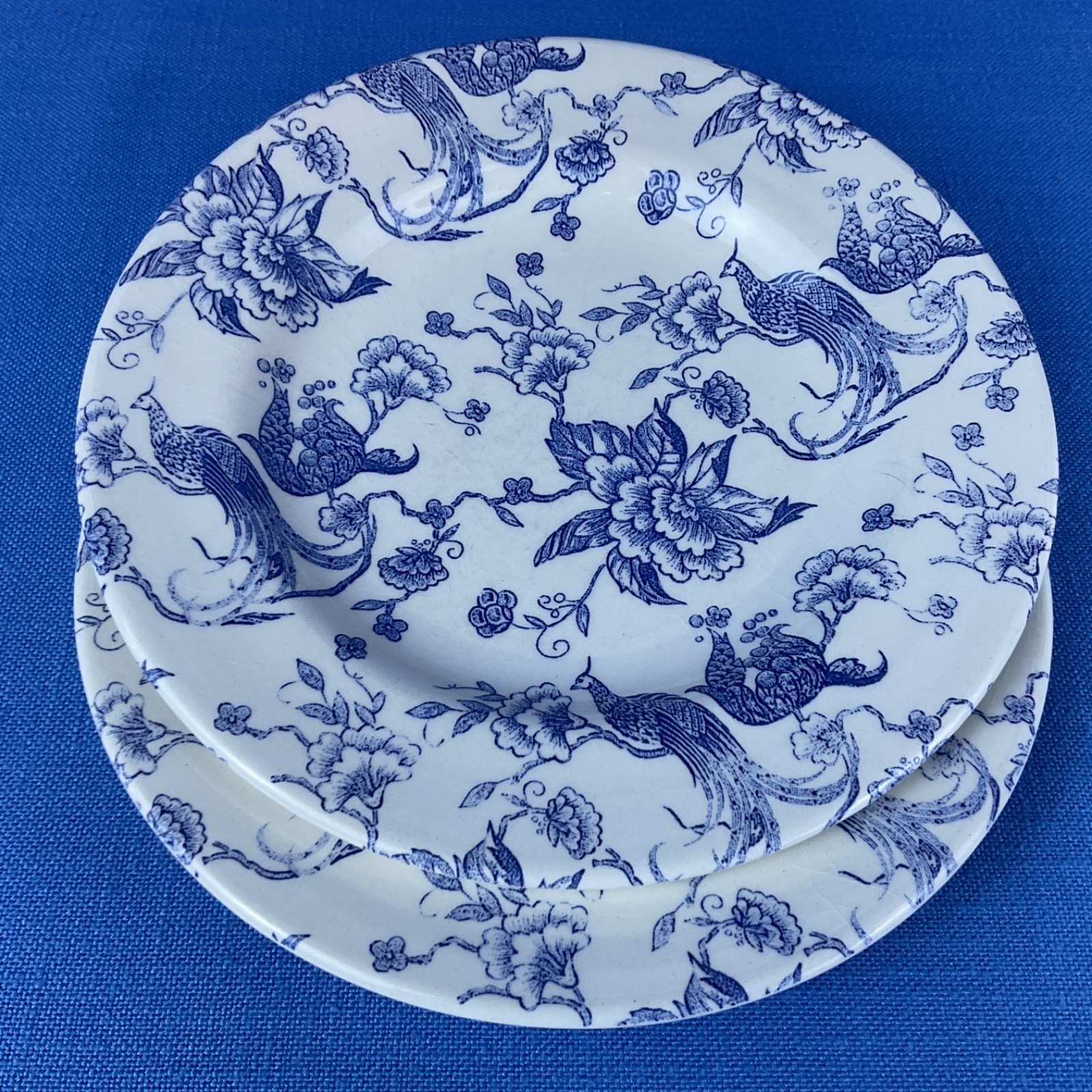 Staffordshire Engravings Bird of Paradise (2) Salad Plates 8” Fine Crazing GUC