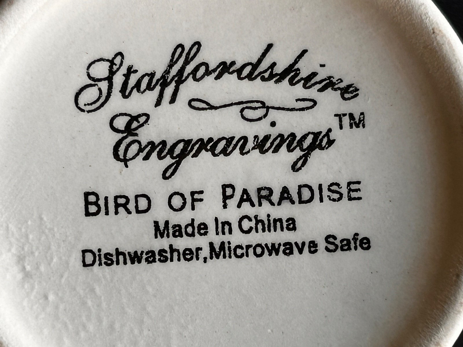 Staffordshire Engravings Flat Coffee Mug Cup BIRD OF PARADISE Blue White China