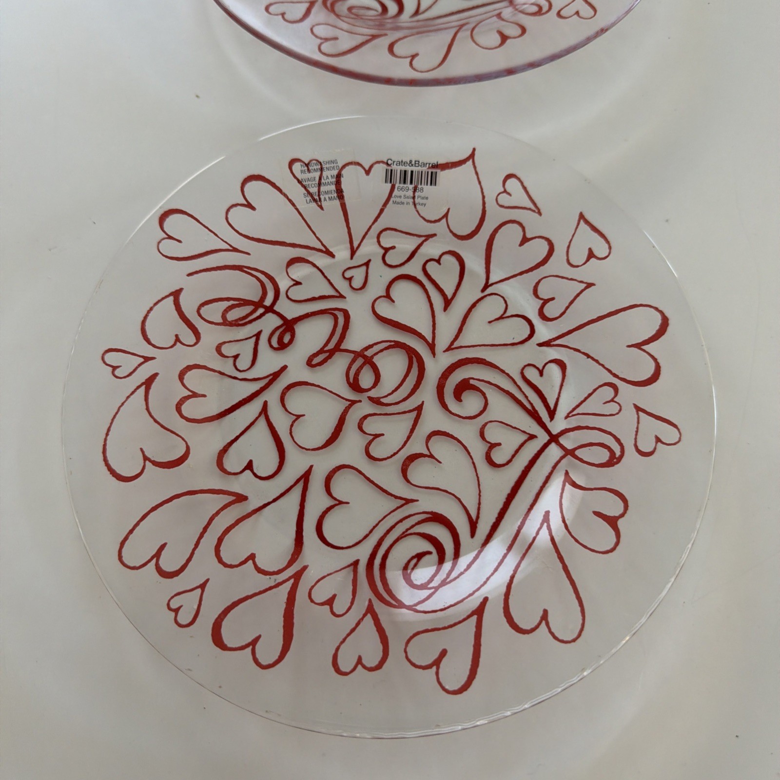 Crate&Barrel Heart Salad Glass Plates 669-588 Set of 2 NWT