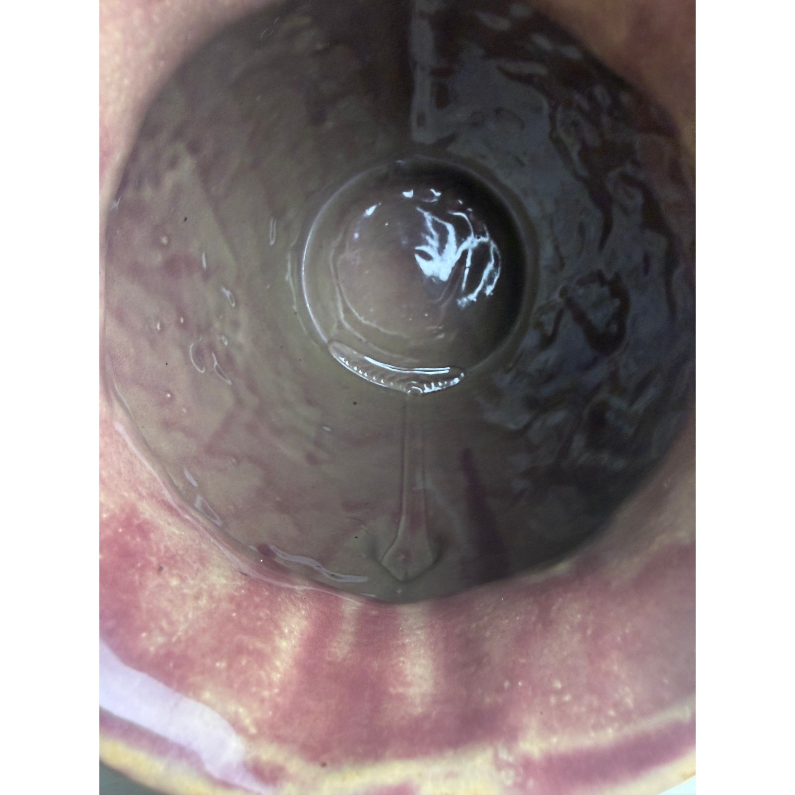 8″ Large Antique UHL Pottery Grapevine Pitcher Rare Mauve Purple Stoneware Vase