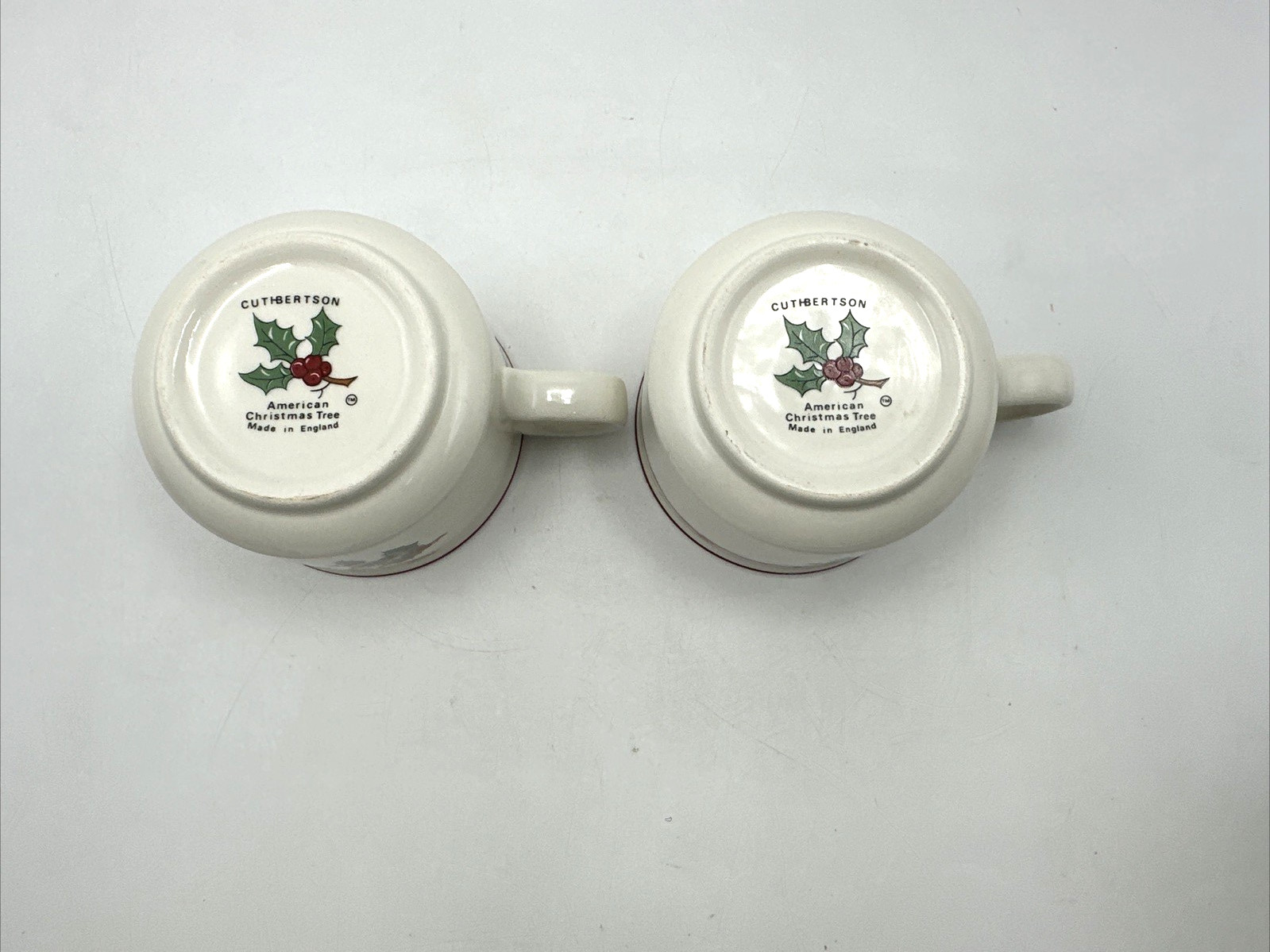 4 Piece Cuthbertson Christmas Tree Holly Berry Cups and Pitcher Set Vintage