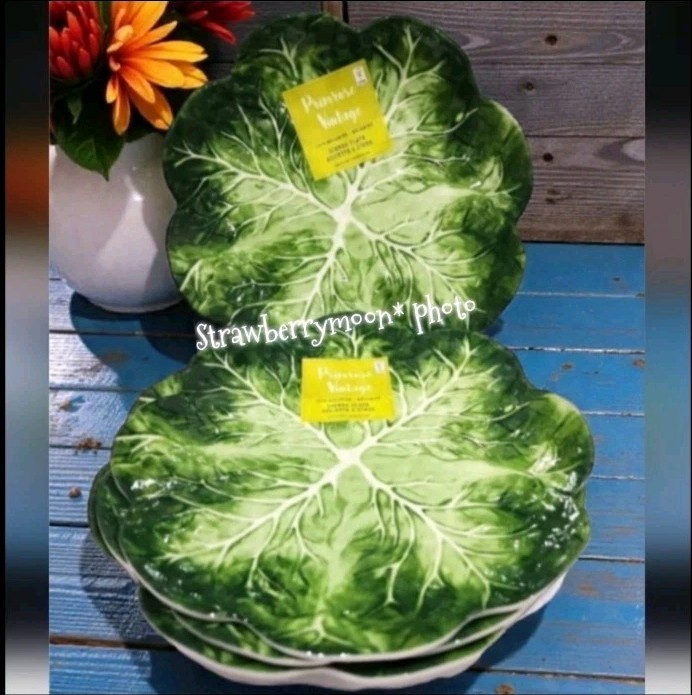 4pc Set Easter Embossed Cabbage Rose Scalloped Melamine Dinner Plates Set