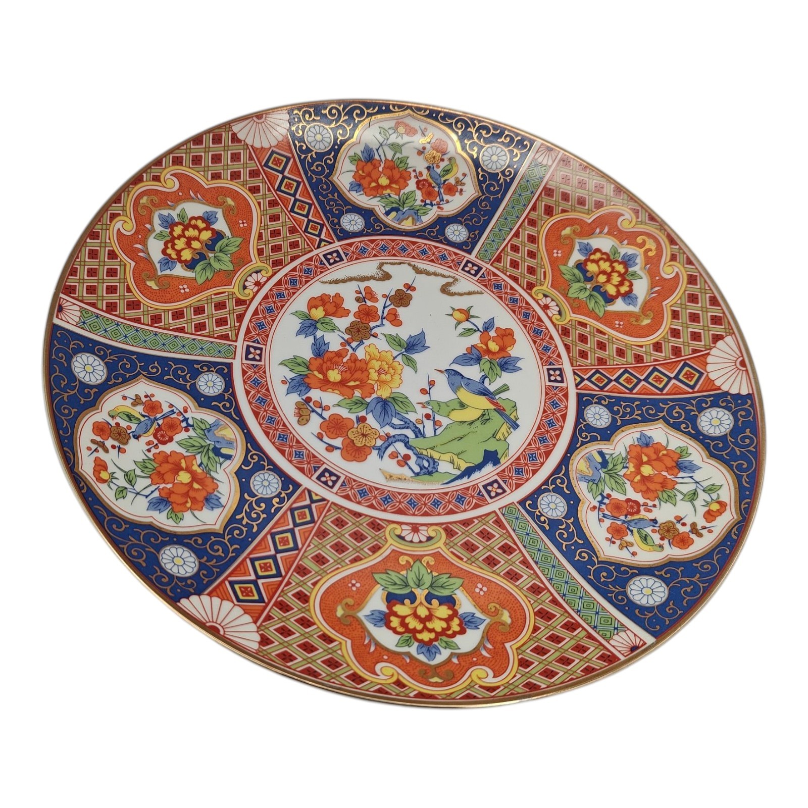 Heygill Imari Rust Blue Green Gold Trim Chop Round Plate Floral Bird