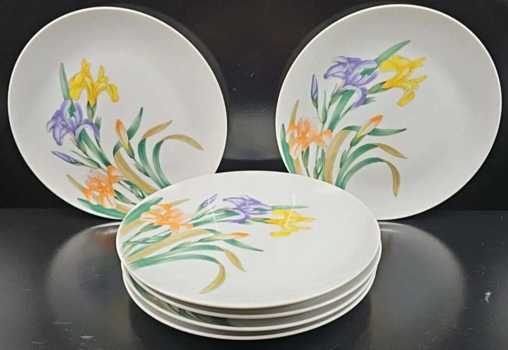 6 Shafford Jardin Des Iris Salad Plate Set Vintage Floral Dishes Japan Retro Lot