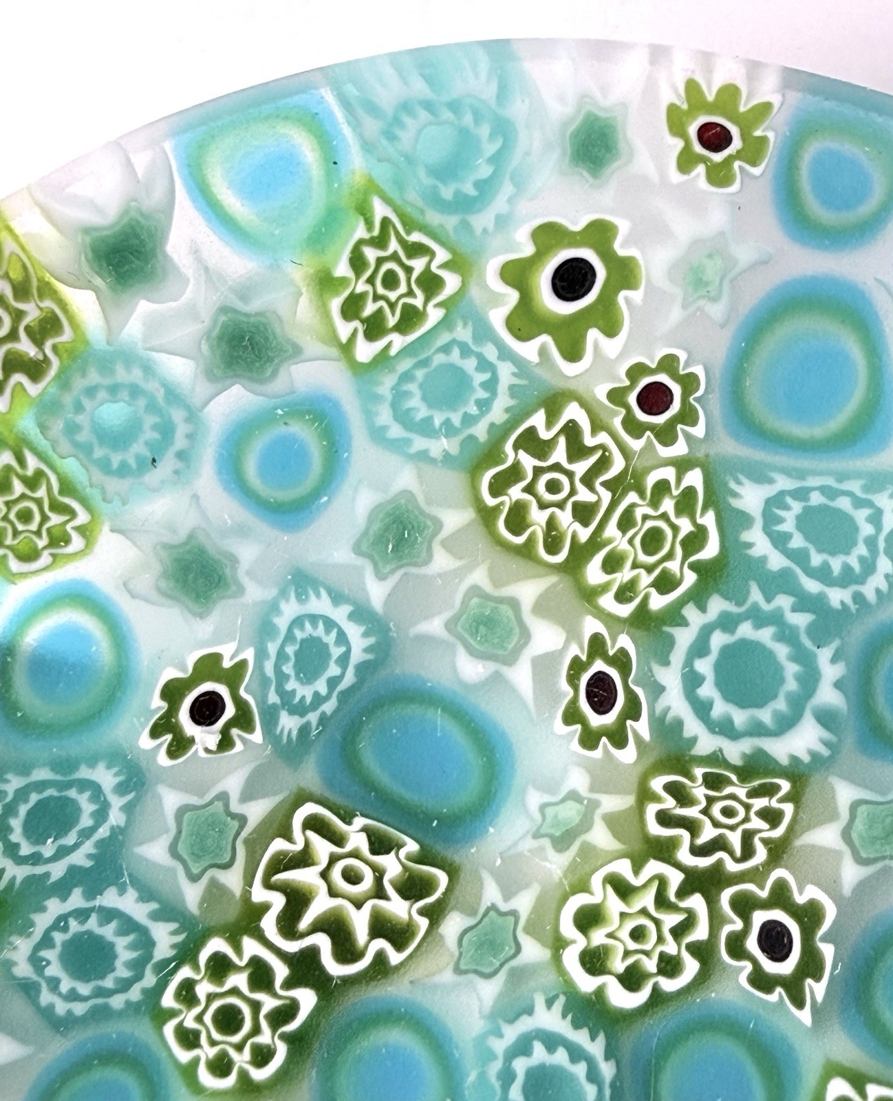 ERCOLE MORETTI Murano Millefiori Art Glass Dish Blue Green Plate Bowl Box COA