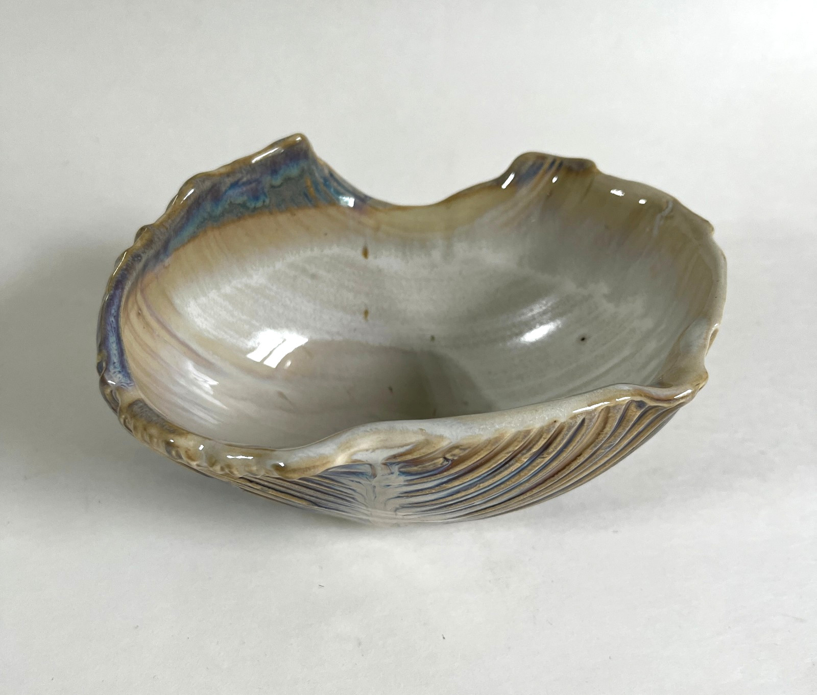 Vintage 2008 Studio Art Pottery Shell Bowl Multicolor