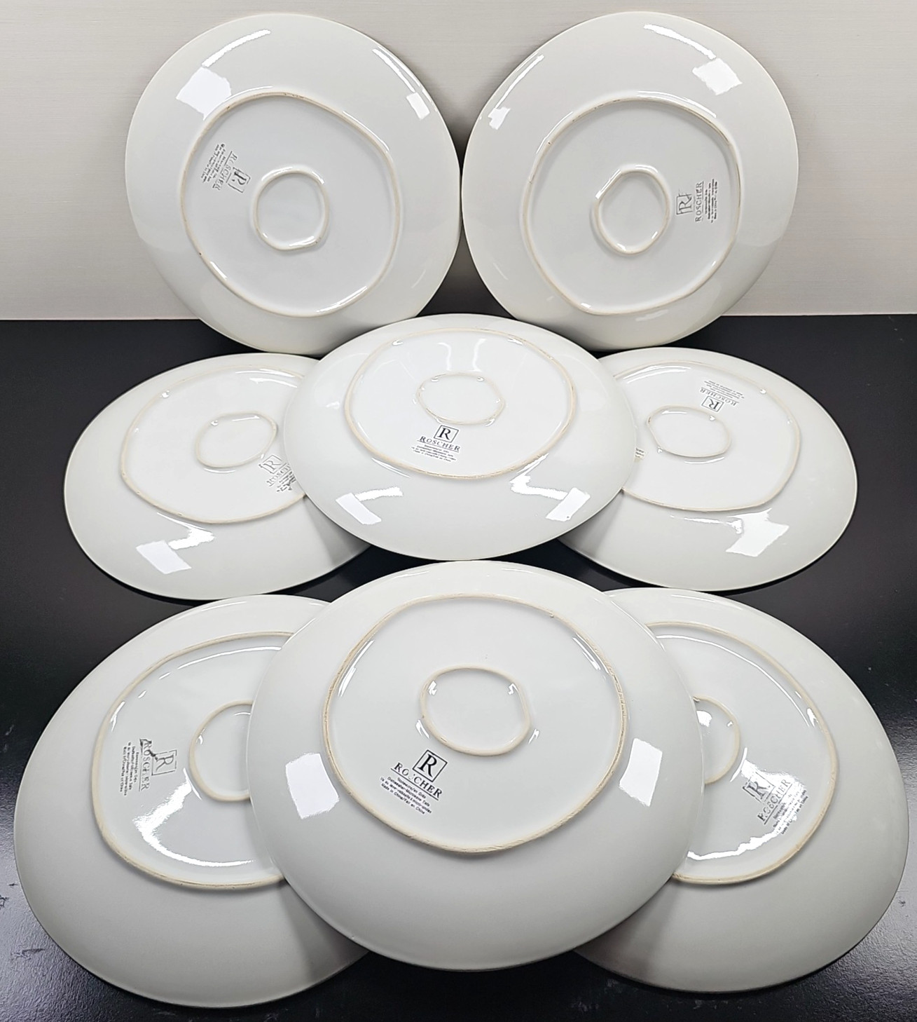 8 Roscher Crackle Glass Green Dinner Plates Set Elegant Stoneware Table Dish Lot