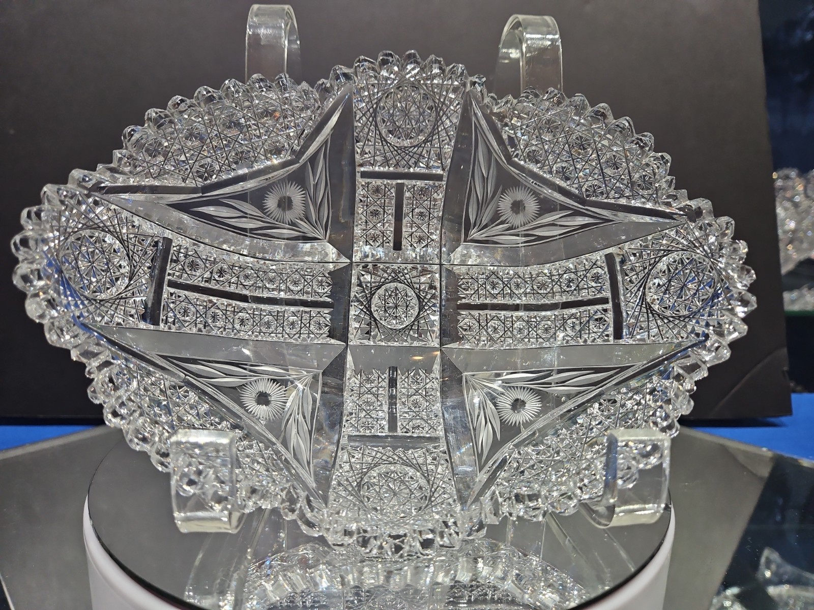 7″ Bowl American Brilliant Period Cut Glass Crystal Clark Signed “Chippendale”
