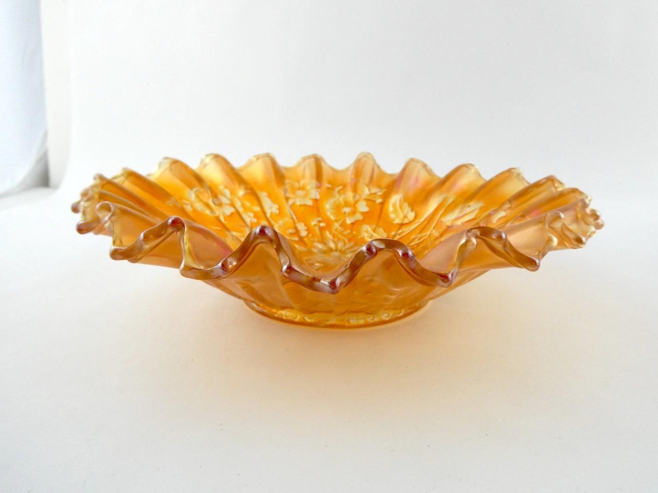 Northwood Marigold Carnival Glass Good Luck Bowl 8.5 Inch Diameter VERY GOOD