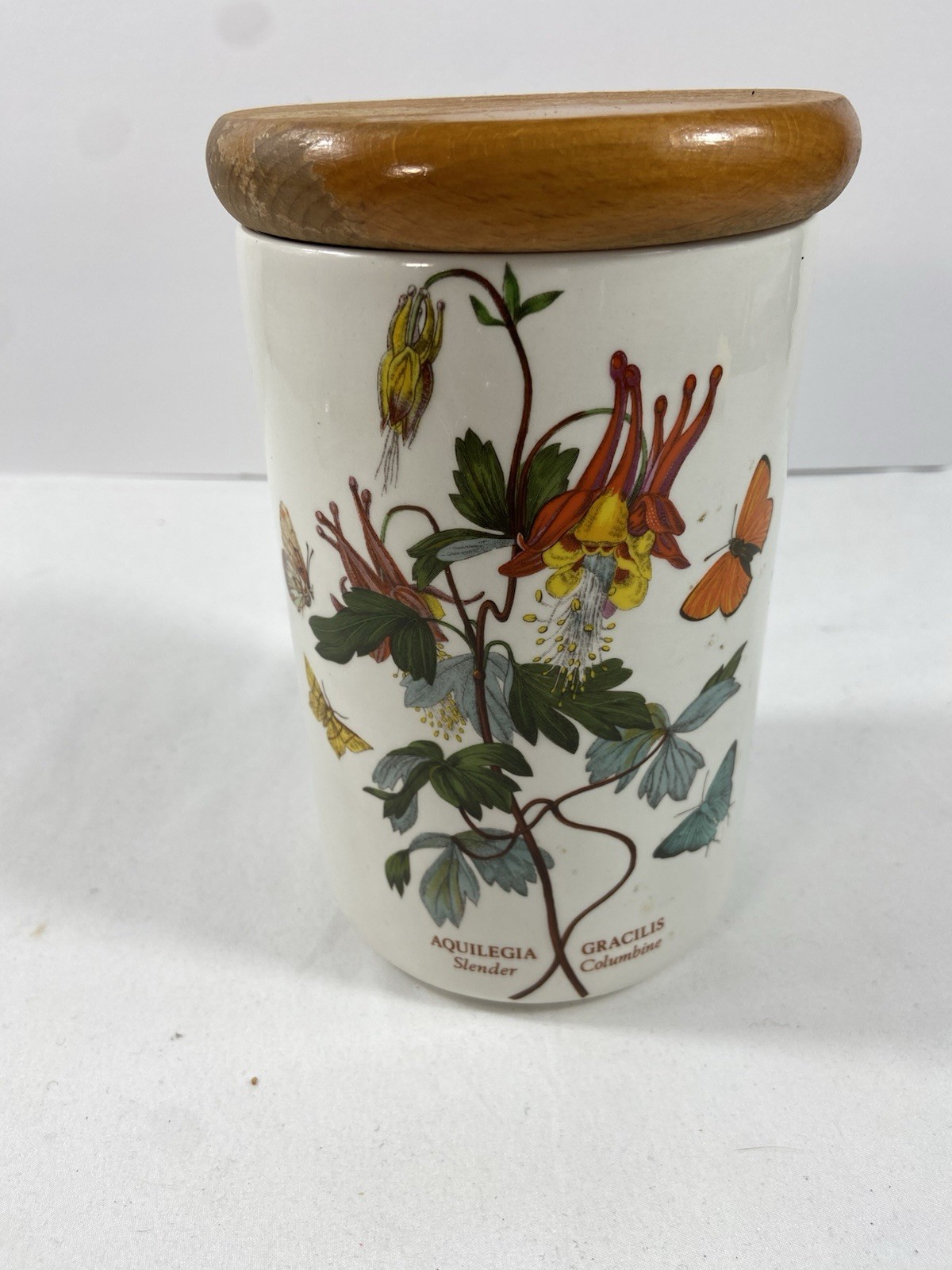 Slender Columbine 7″ Canister w/ Wooden Lid Portmeirion Botanic Garden Botanical