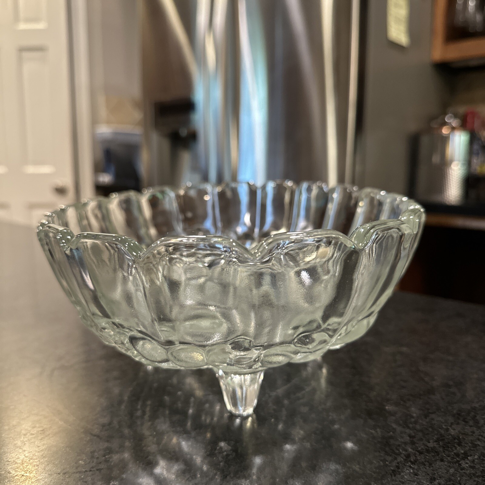 Fruit or Centerpiece Bowl ~ Glass Embossed with Grapes and Leaves~ Oval Footed