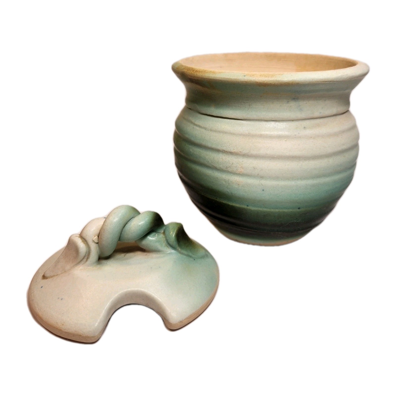 Handmade Studio Art Ceramic Stoneware Canister 3″ Signed Farmhouse Cottage Core