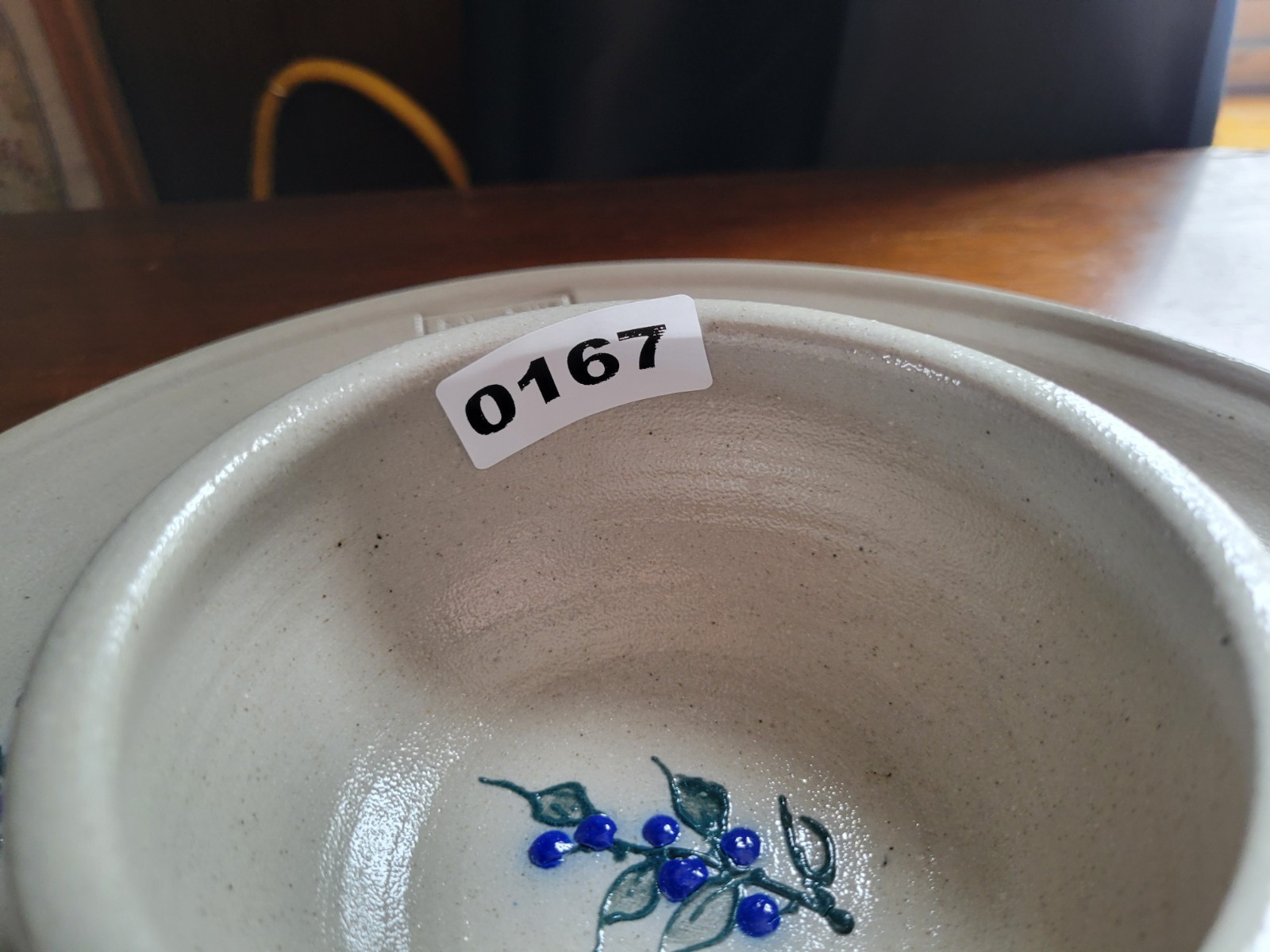 Salmon Falls Stoneware Blueberry & Green Vine 2002 Chips And Dip Platter