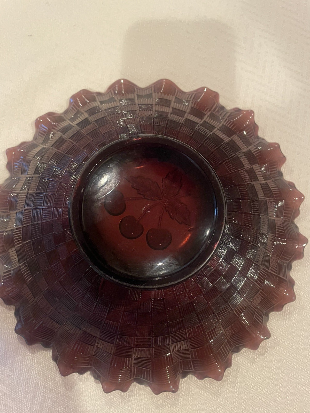 Northwood Carnival Glass Opalescent Fruit And Leaves Blue Brown Green 8.5”