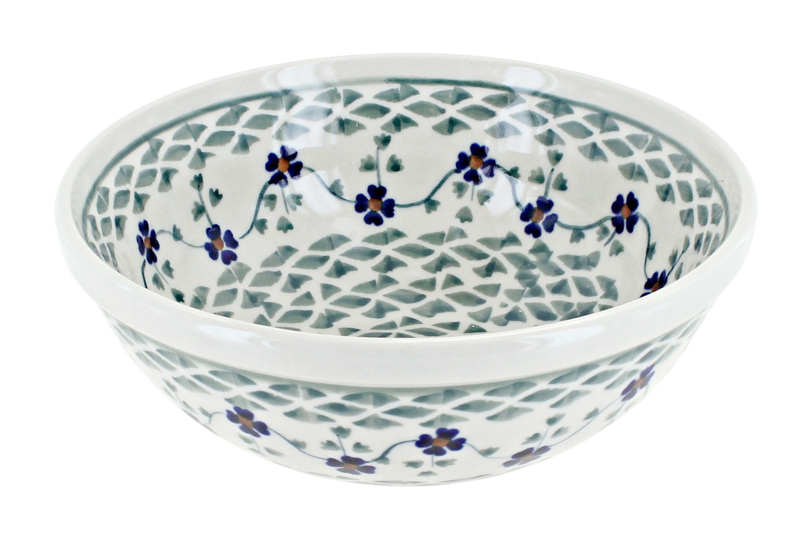 Blue Rose Polish Pottery Sage Floral Cereal/Soup Bowl