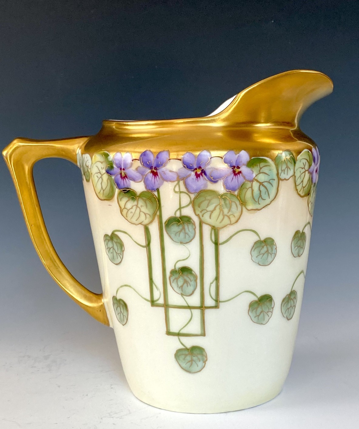 PICKARD ANTIQUES HAND PAINTED “VIOLETS IN PANEL” PITCHER ARTIST SIGNED