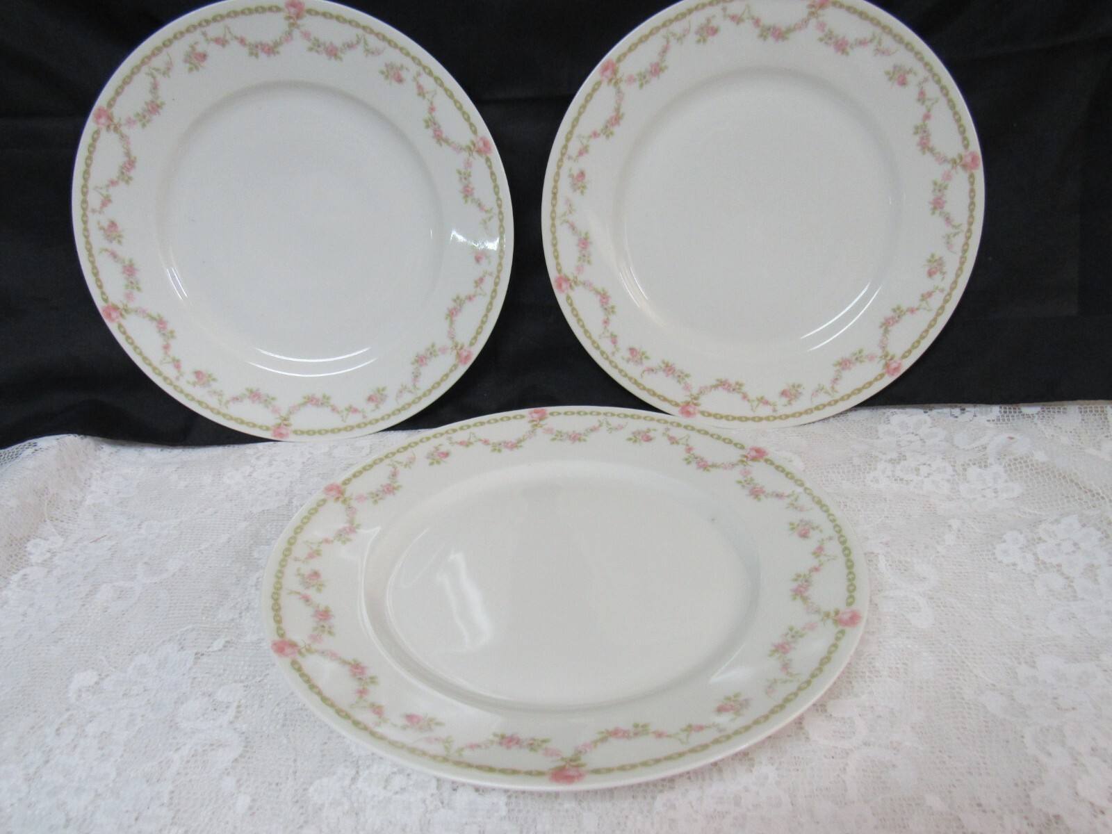 Vintage Theodore Haviland Limoges France Rose Garland Swag 9.5″- 3 Dinner Plates