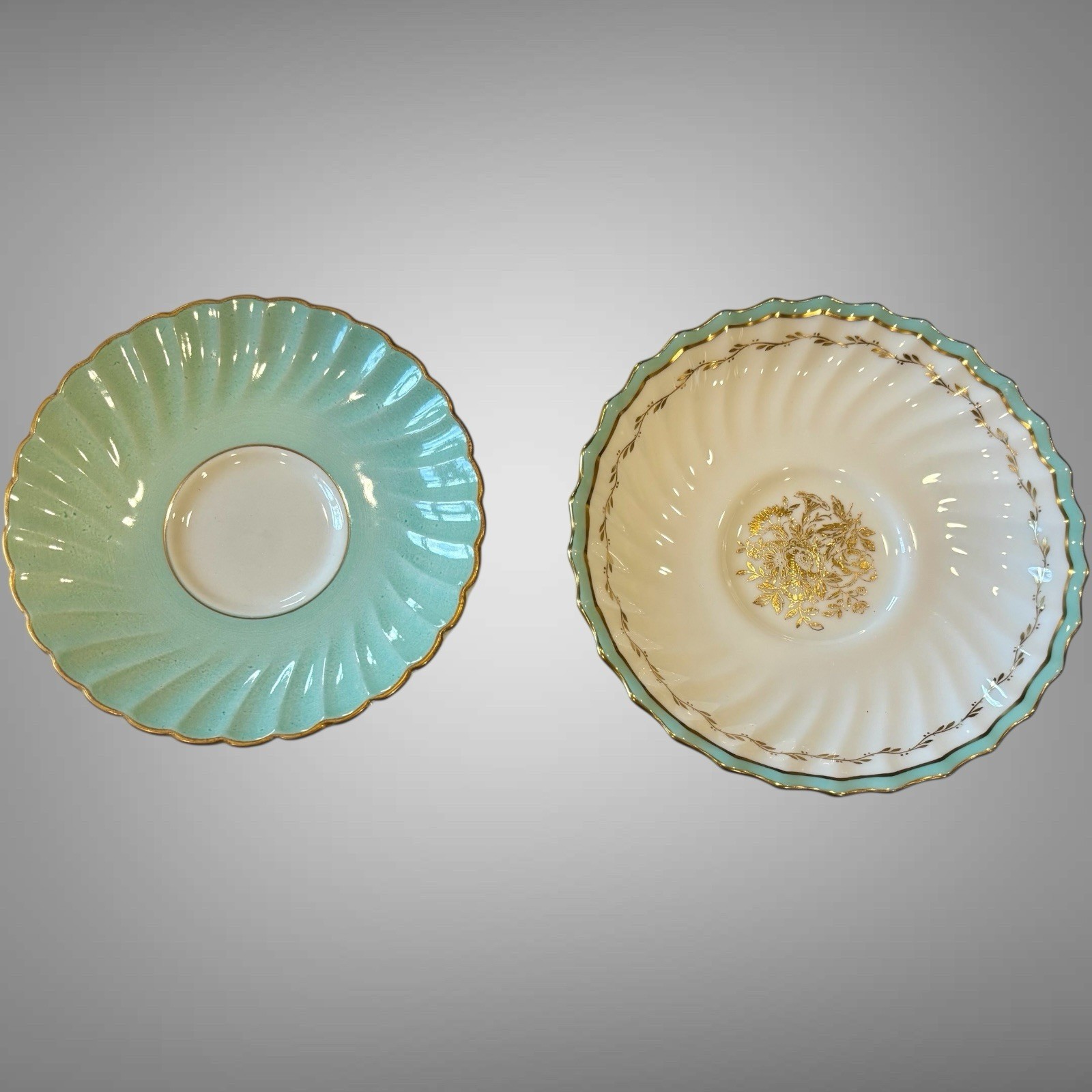 Lot of 8 Vintage English Mixed China Saucers Teal Aqua