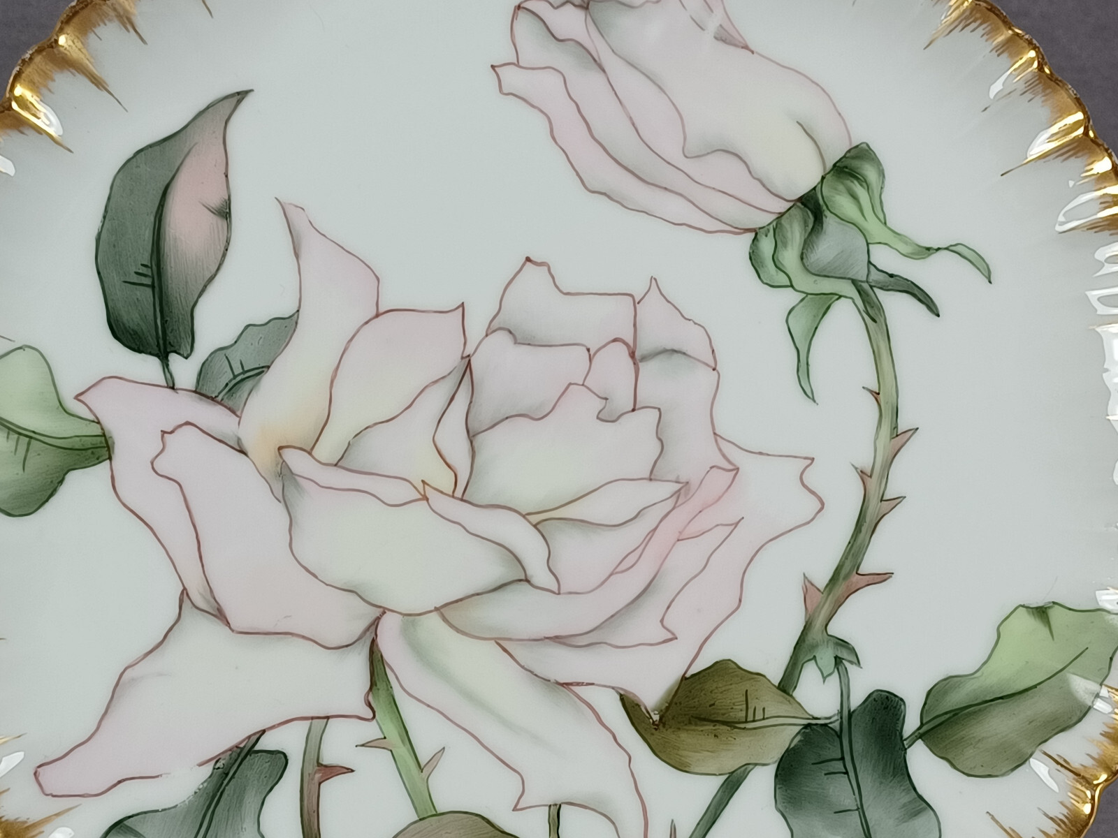 GDM Limoges Hand Painted Large Pink Rose & Gold 8 1/8 Inch Plate C.1891