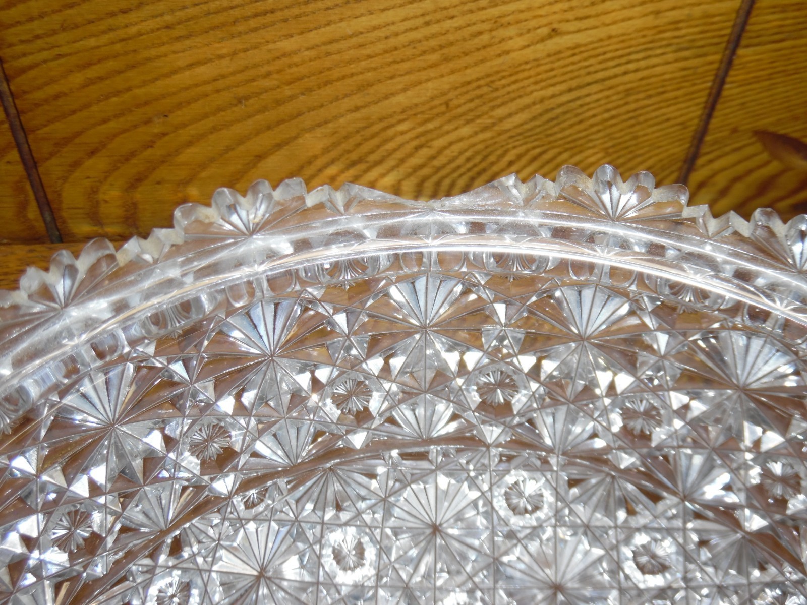 DAMAGED Antique American Brilliant Cut Glass Large Covered Dish – 9.5″ Diameter