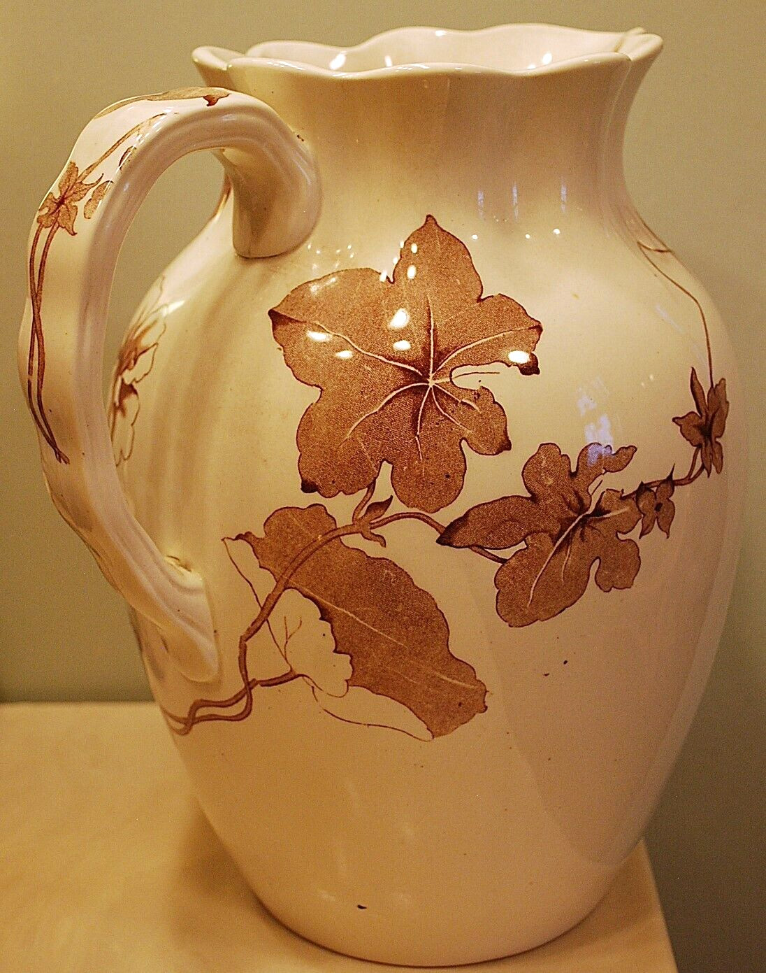 Antique ‘BETA’ Victorian Water Pitcher FURNIVALS IRONSTONE TRANSFERWARE POTTERY
