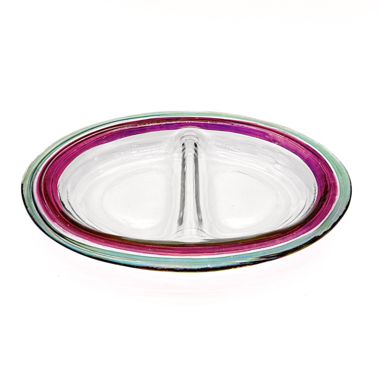 Vtg. Pfaltzgraff Juniper Hand Blown Italian Glass 15.25″ Divided Serving Platter