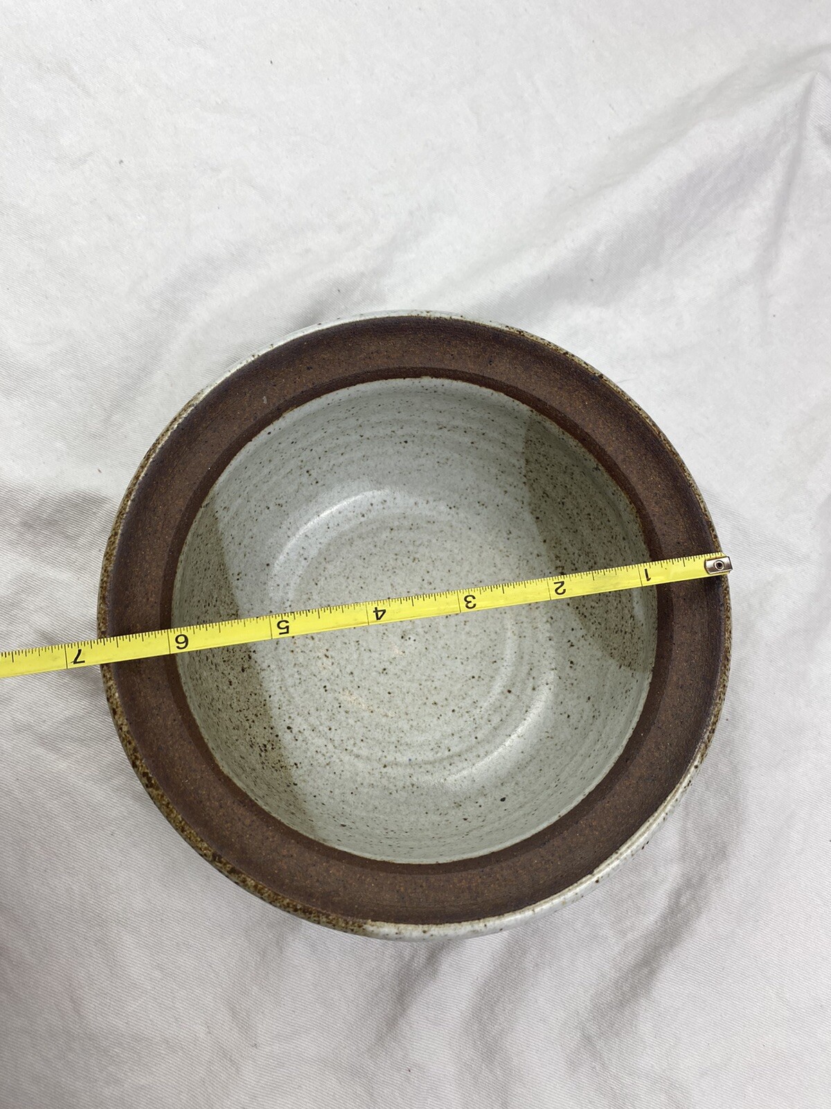 Pottery Bowl Or Brie Baker Pot Blue Tan White Speckled Glaze 6-3/4” Diameter