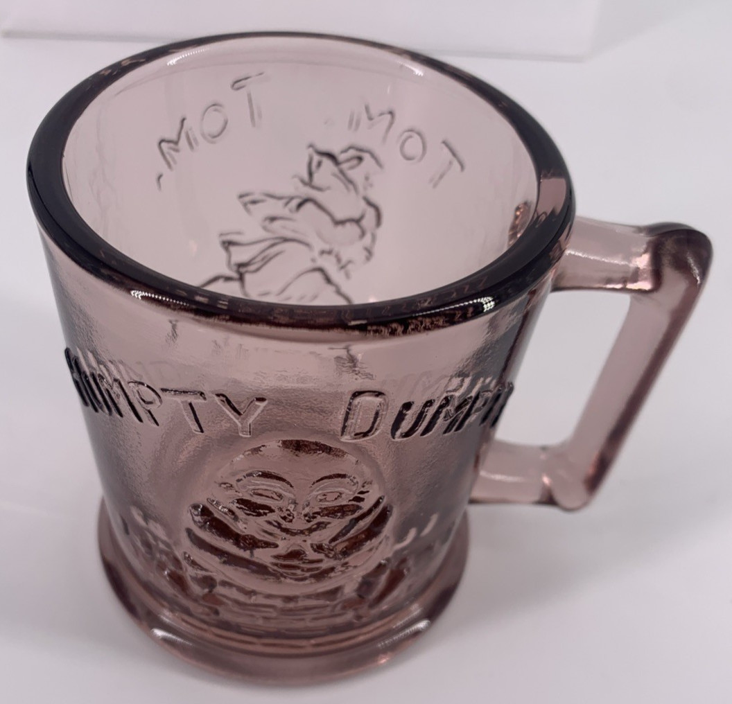 Amethyst Indiana Glass Nursery Rhyme Grill Plate, Bowl and Mug Vintage 3 Pc Set