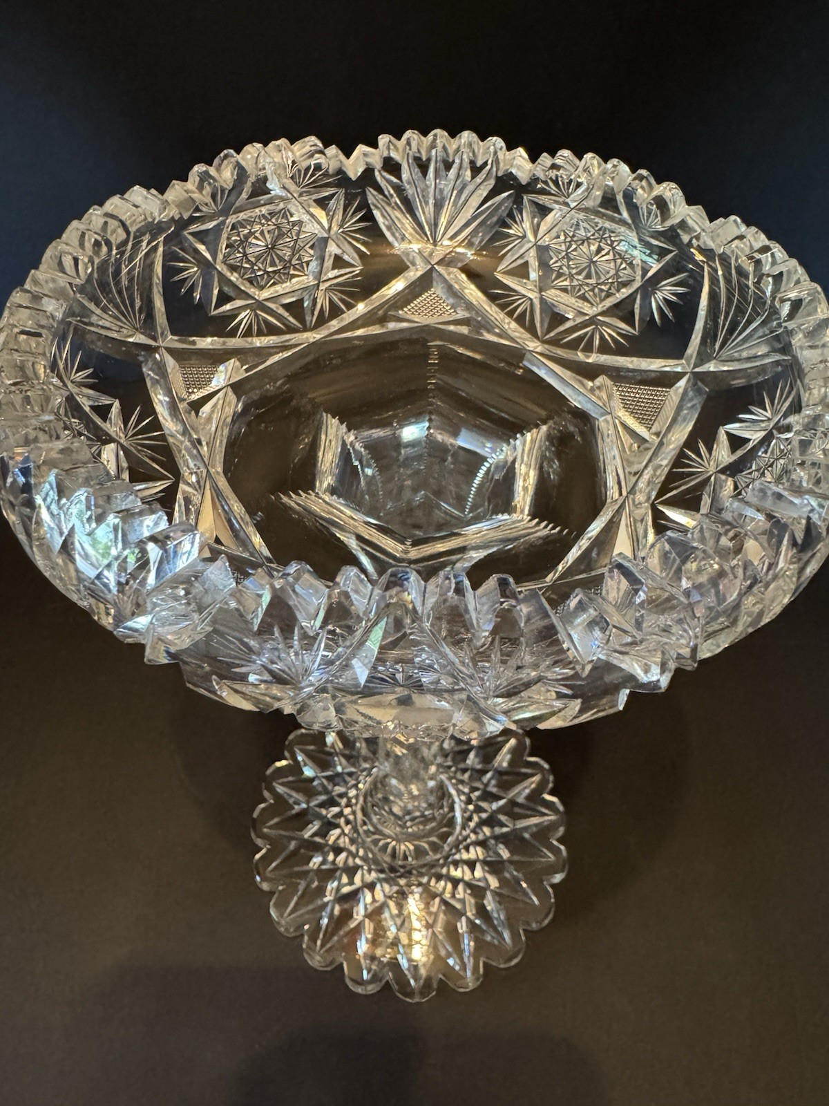 Antique American Brilliant Crystal Glass Cut Pedestal And Plate