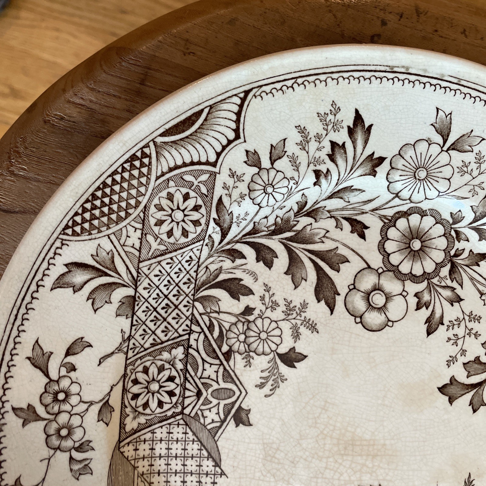 Antique Old Hall Earthenware Hampden Aesthetic Brown Transferware Plate 9”