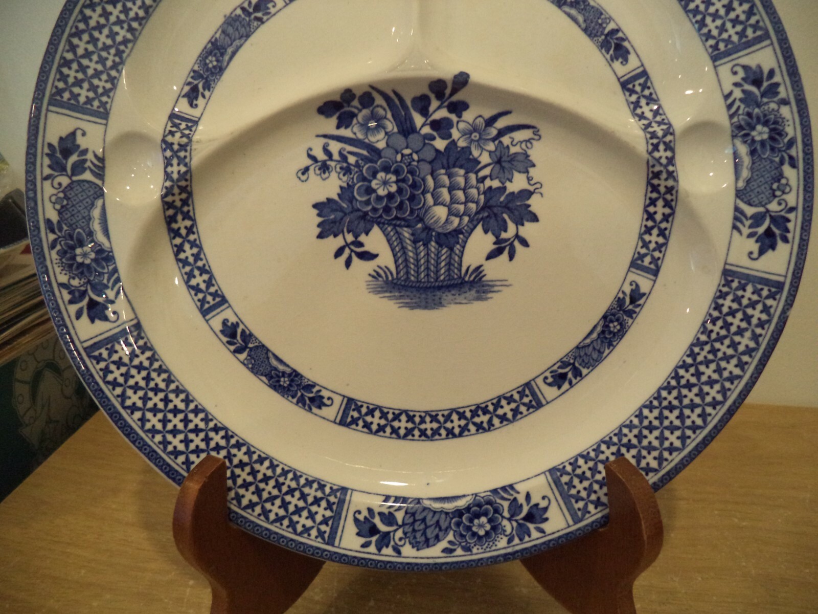Booths England Flow Blue NANKIN Divided Plate 10 1/2″